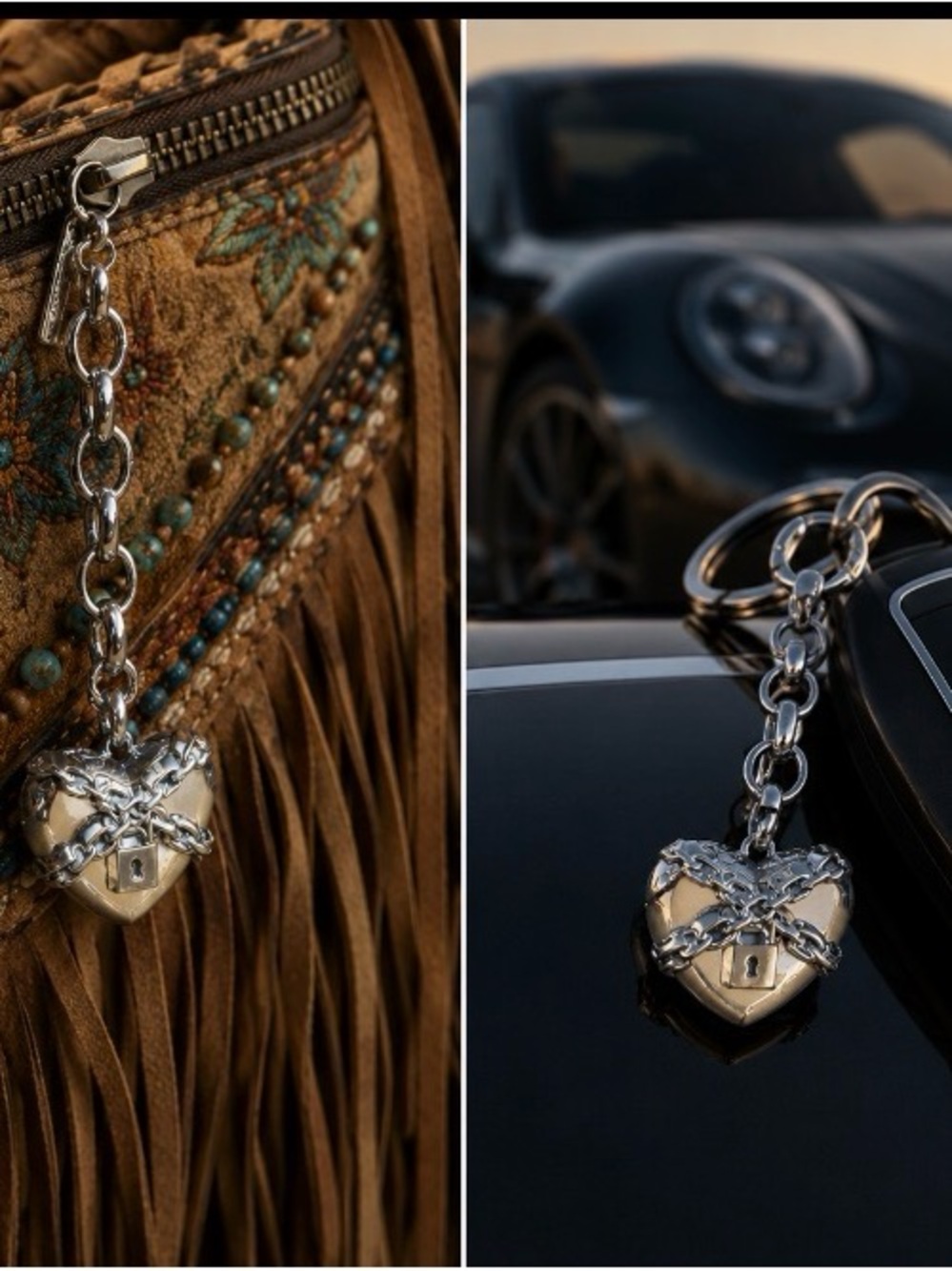 Hand Crafted Stainless Steel Heart Lock Charm Keychain.